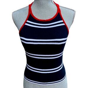 HOLLISTER NAVY BLUE, WHITE & RED Halter Knit Sweater Top Tank